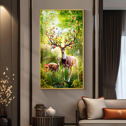 Majestic Deer Glass Finish Vertical Wall Art