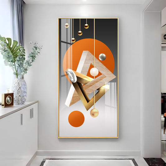 Triangular Geometry Glass Finish Vertical Wall Art