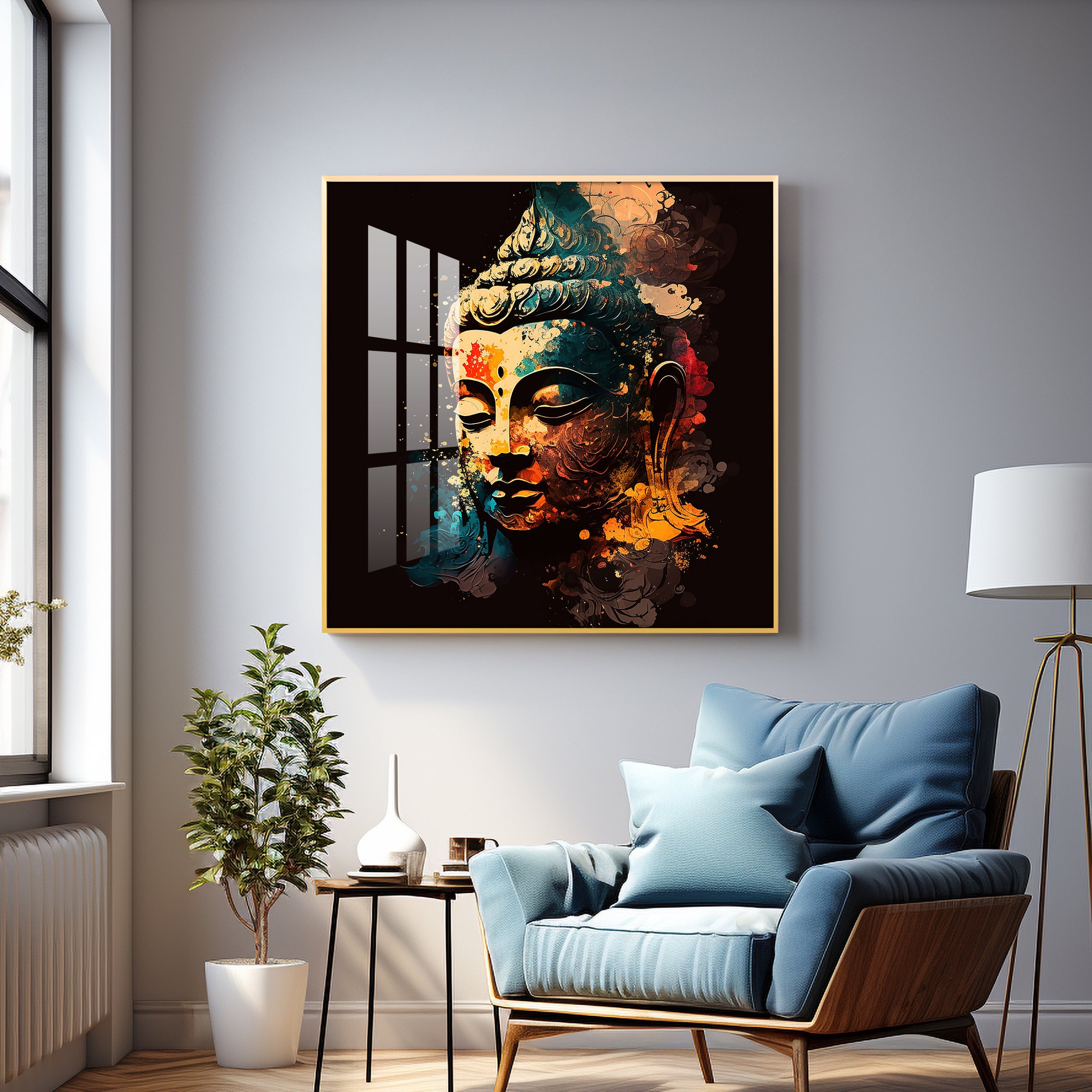 Tranquil Buddha Glass Finish Square Wall Art