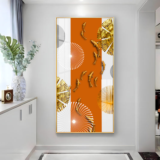 Orange And White Elegance Glass Finish Vertical Wall Art