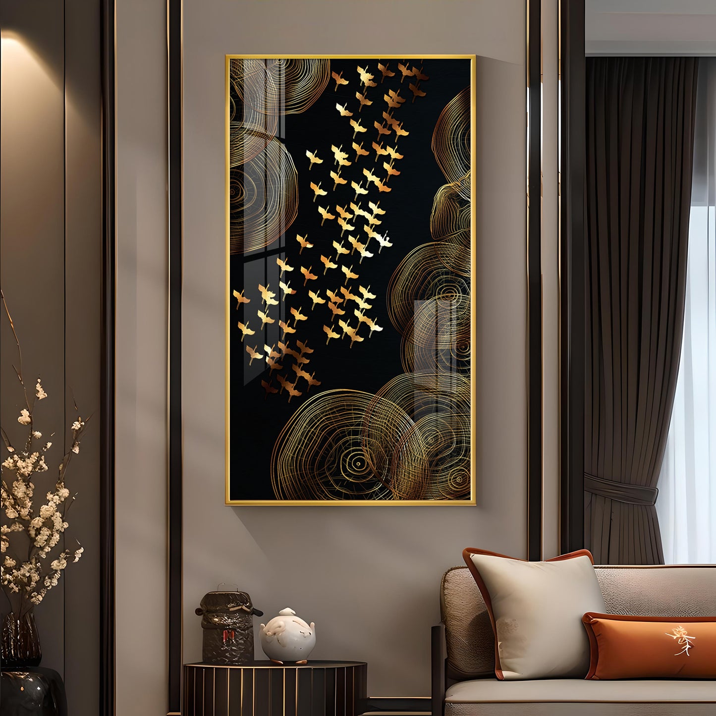 Luminescent Flight Glass Finish Vertical Wall Art