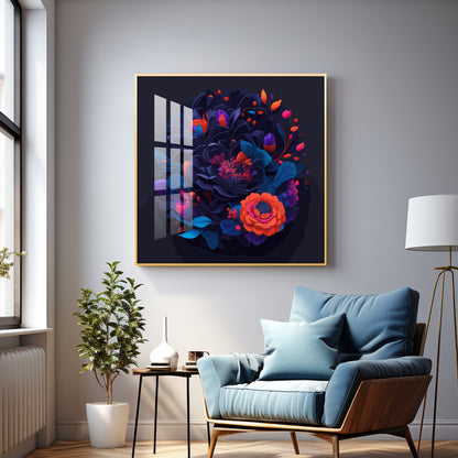 Vibrant Blossom Glass Finish Square Wall Art