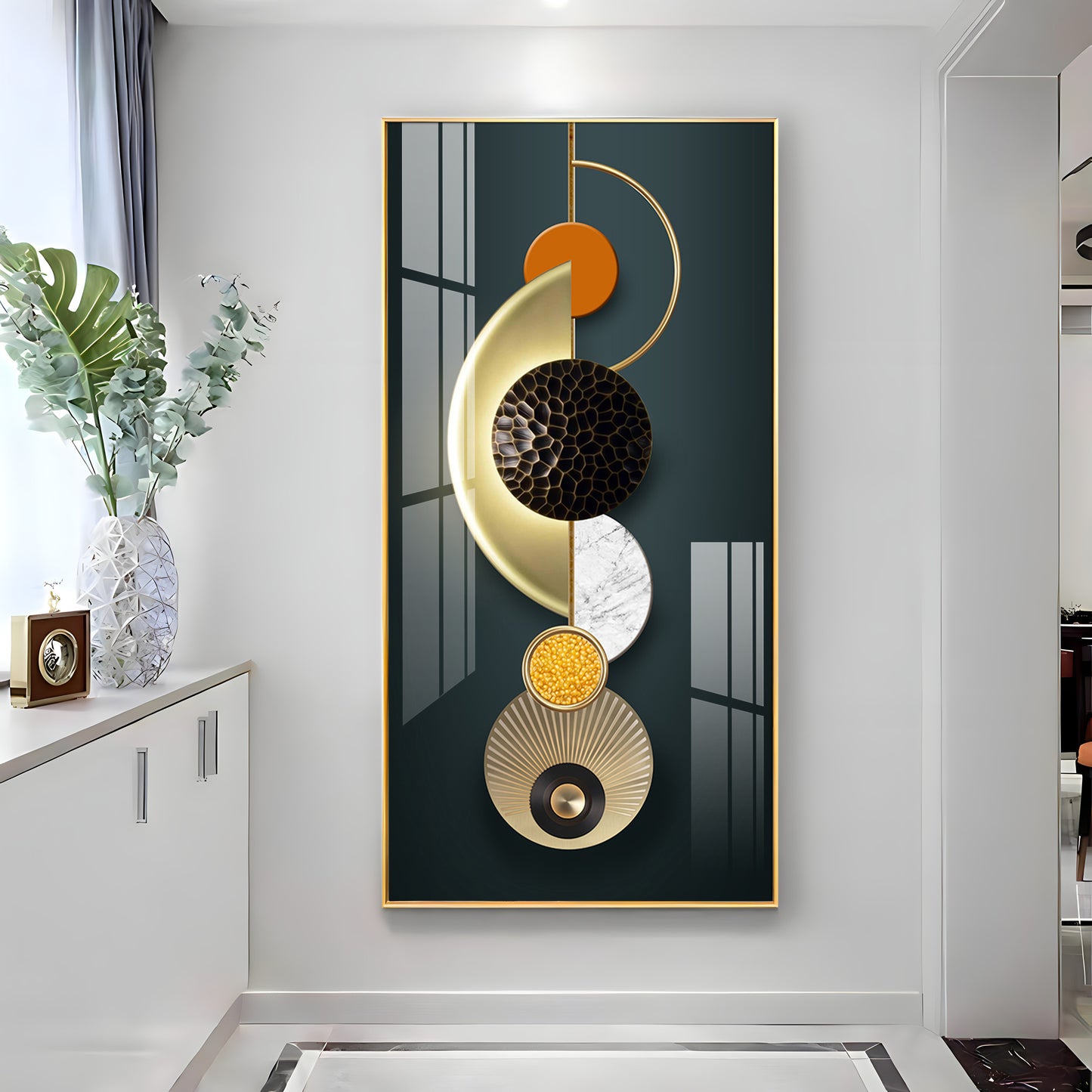 Hemicycle Design Glass Finish Vertical Wall Art