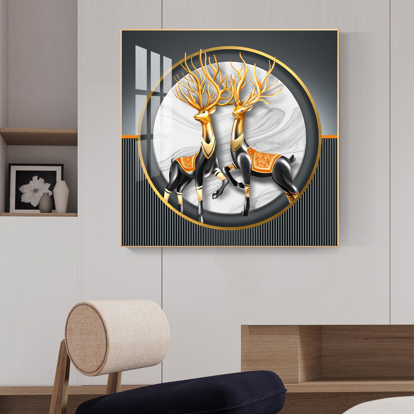 Deer in Unity Glass Finish Square Wall Art