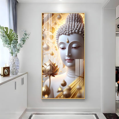 Sacred Stillness Buddha Glass Finish Vertical Wall Art