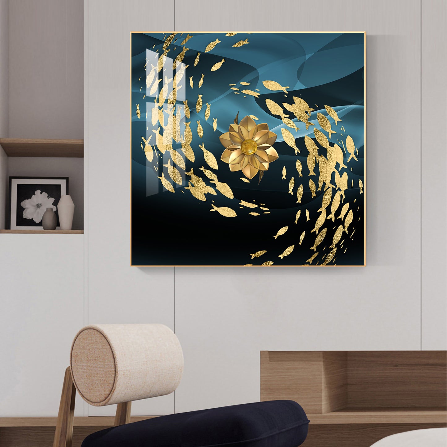 Ethereal Fishes Glass Finish Square Wall Art