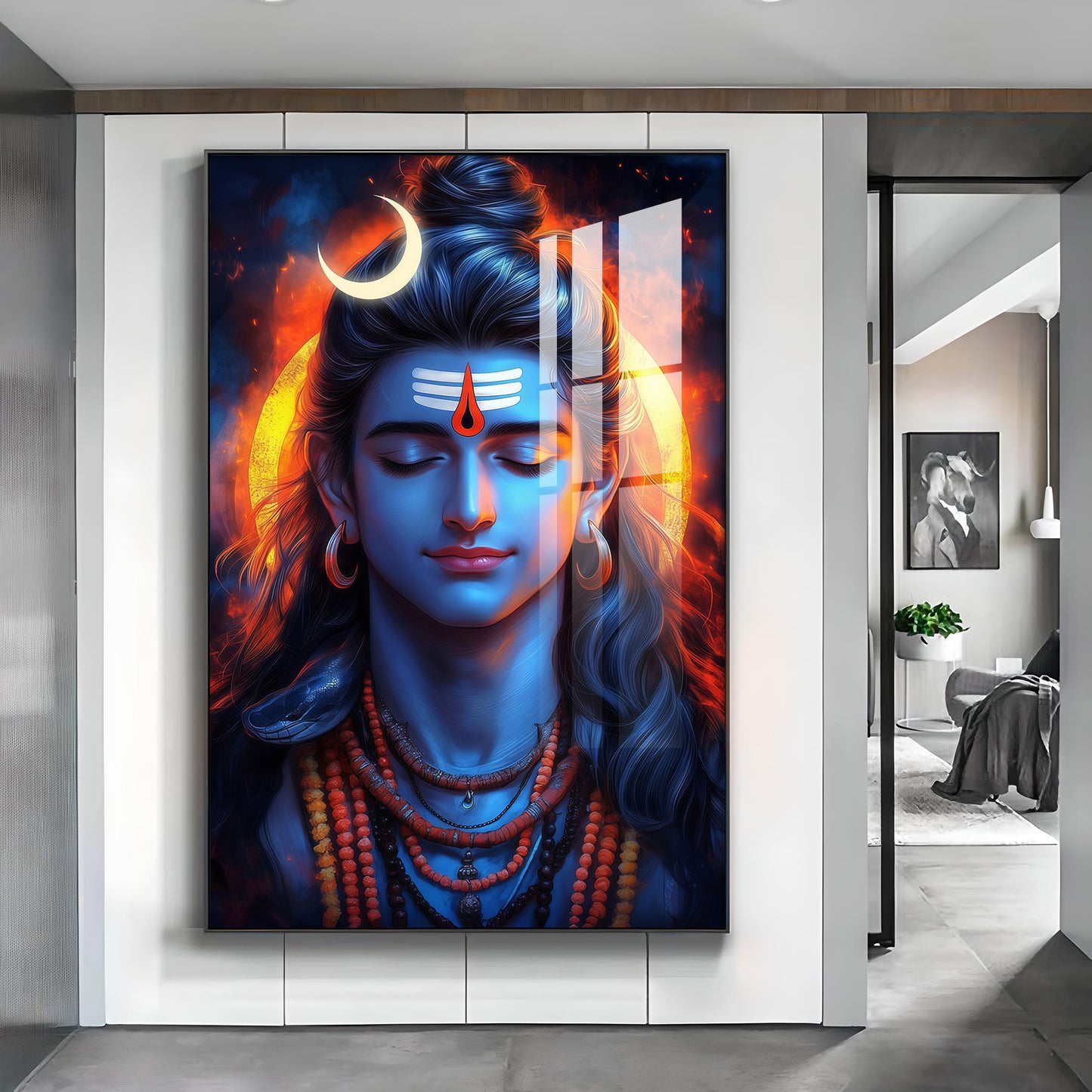 Prabhu Mahadev Ji Glass Finish Vertical Wall Art
