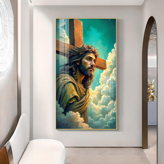 Jesus Christ Glass Finish Vertical Wall Art