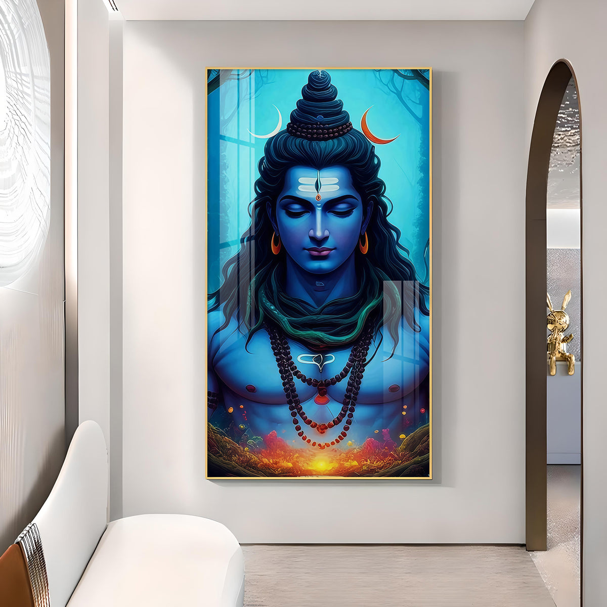 Lord Mahadev Glass Finish Vertical Wall Art