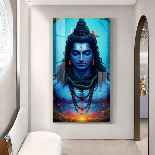 Lord Mahadev Glass Finish Vertical Wall Art