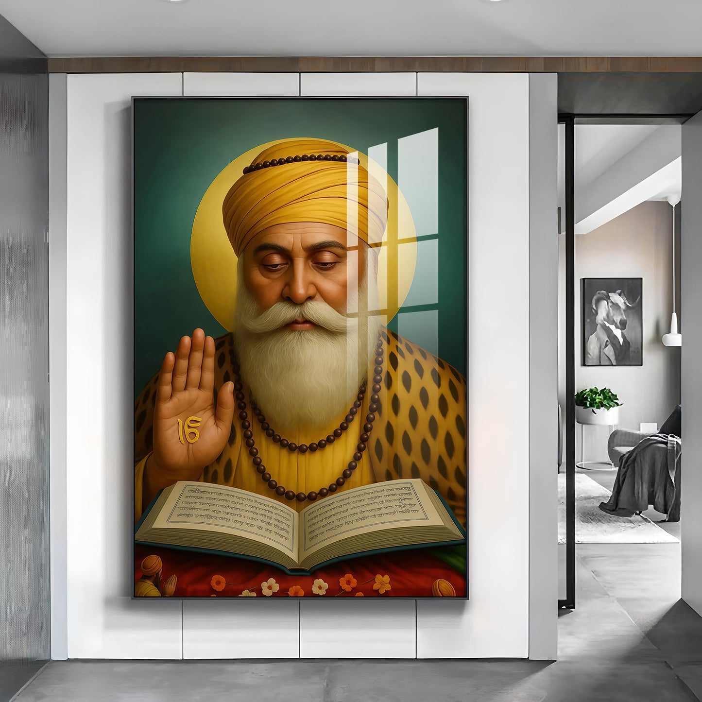 Sikh Guru Nanak Dev Ji Glass Finish Vertical Wall Art