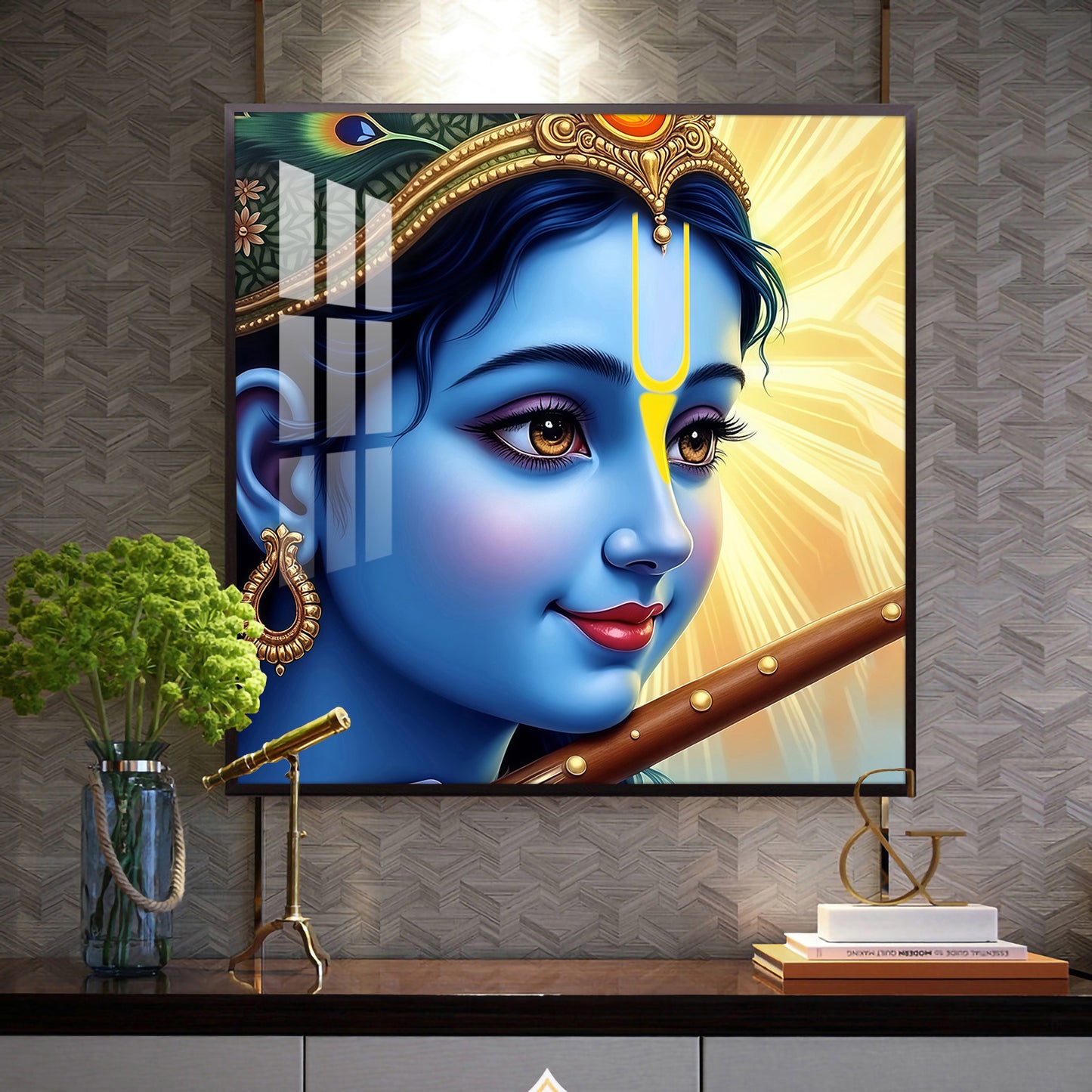 Shri Krishna Govind Glass Finish Square Wall Art