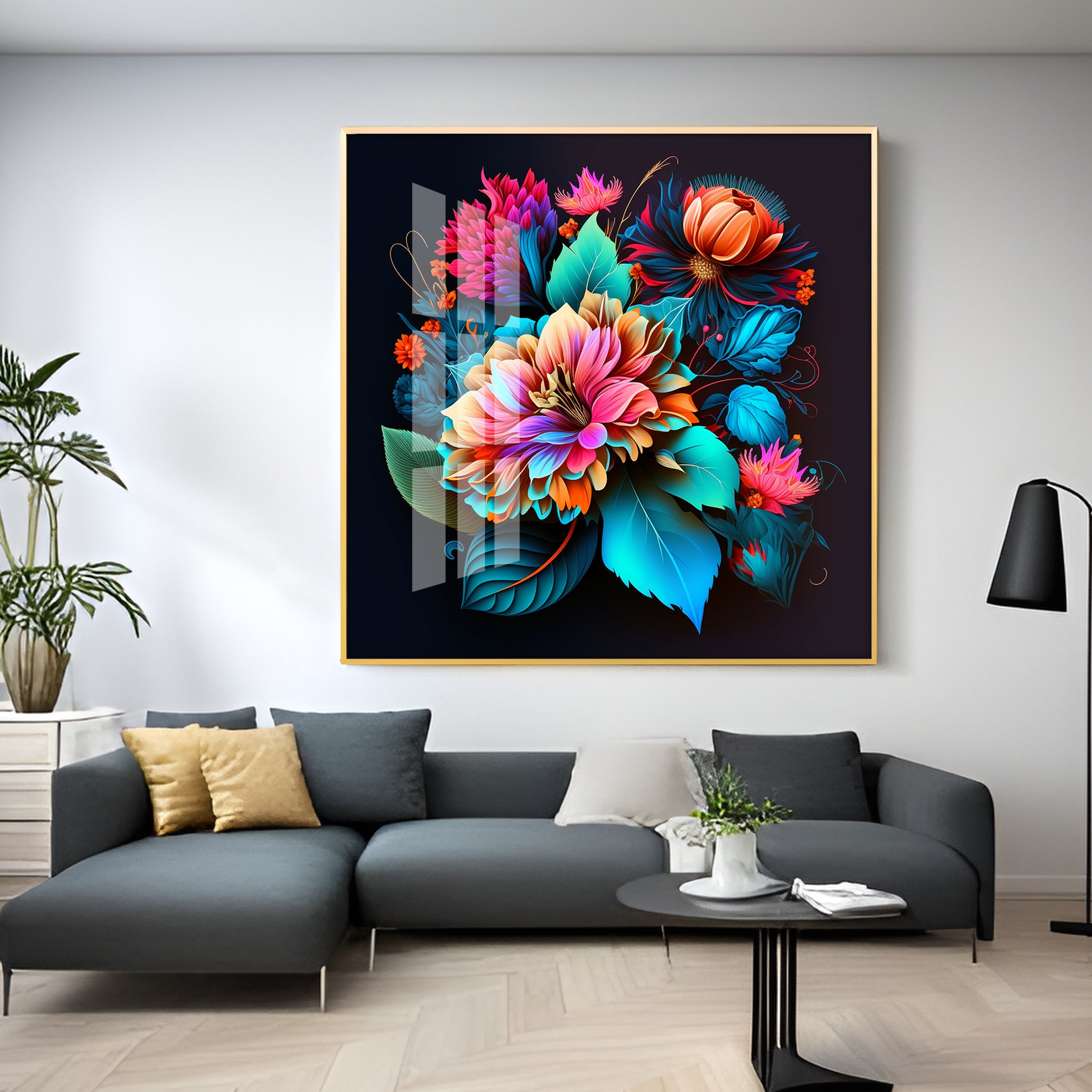Blossom Noir Glass Finish Square Wall Art