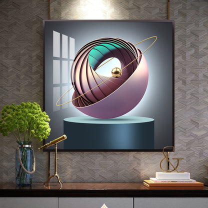 Aureate Ringed Sphere Glass Finish Square Wall Art