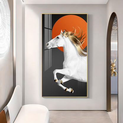 Jumping Horse With Blond Glass Finish Vertical Wall Art