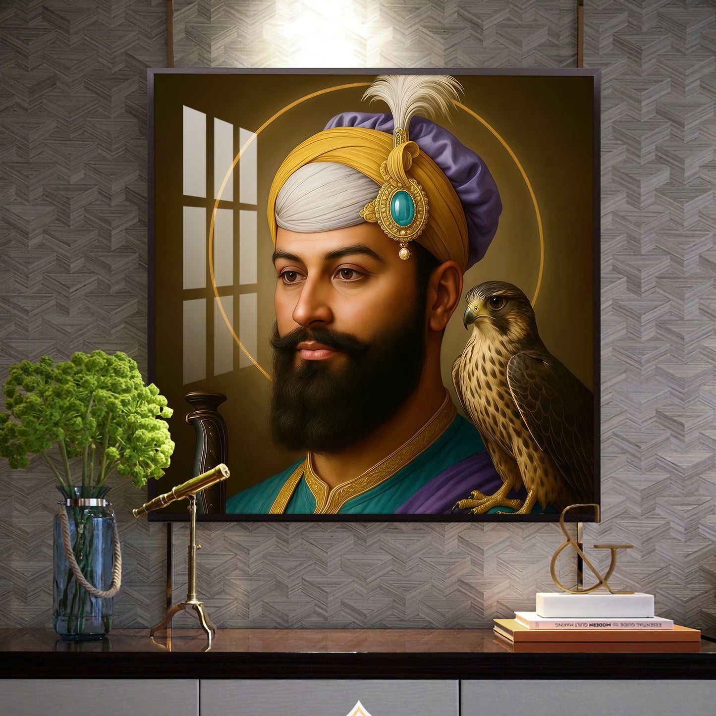 Waheguru Ji Glass Finish Square Wall Art