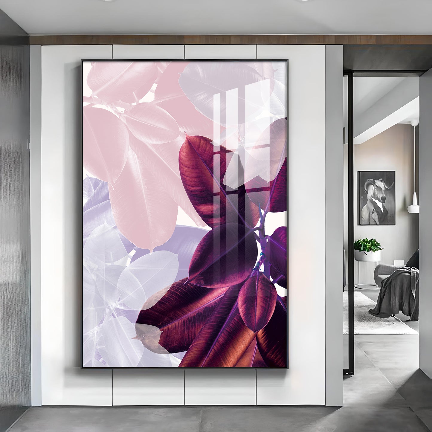 Leafy Corridor Glass Finish Vertical Wall Art