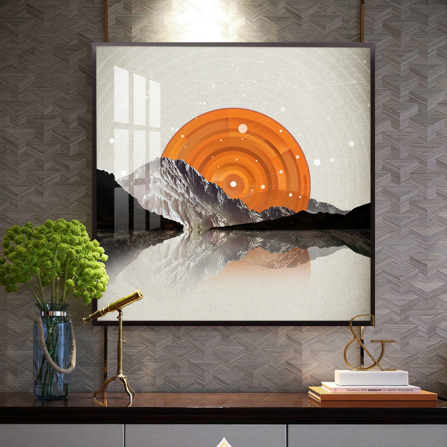 Sunlit Peaks Glass Finish Square Wall Art