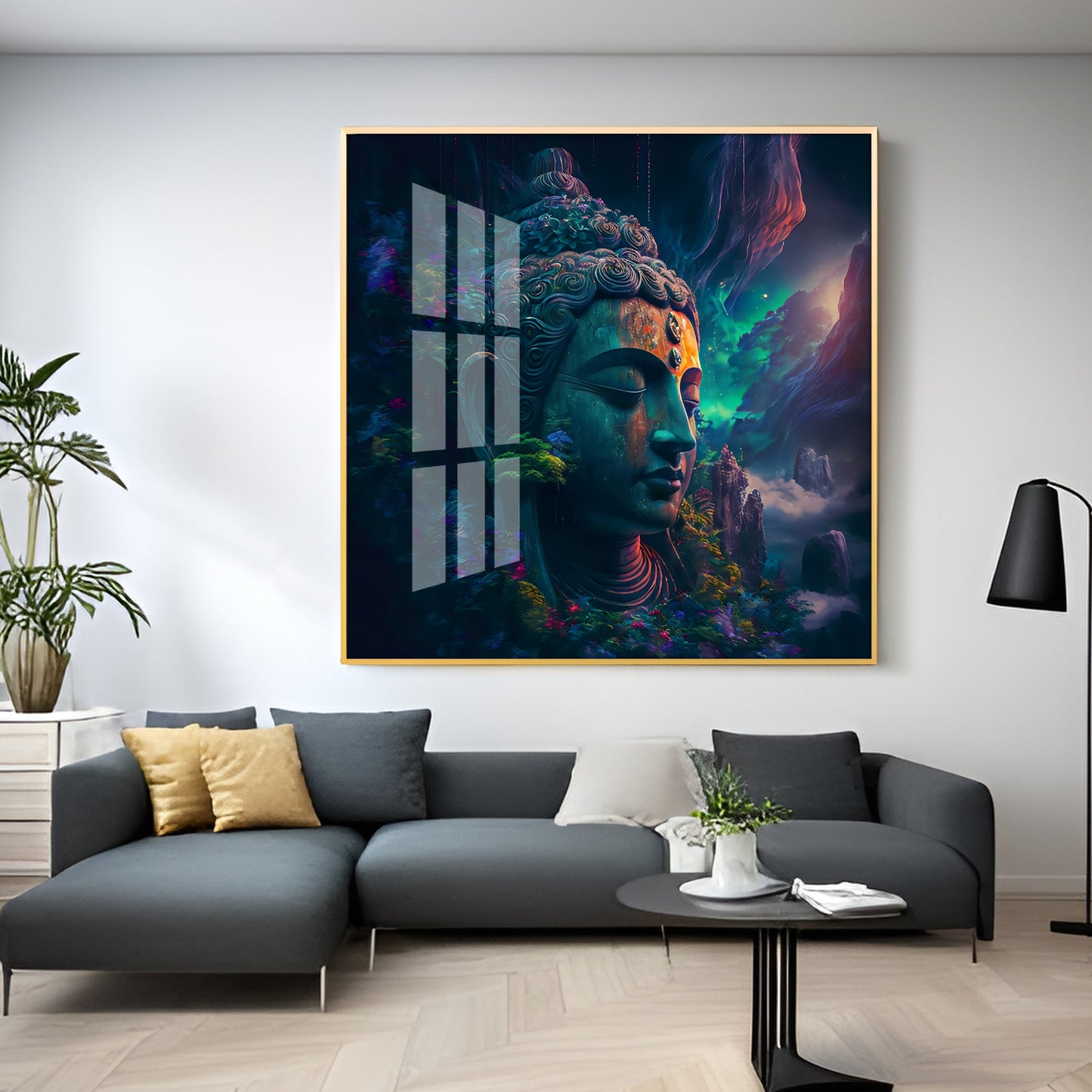 Blossom Portrait Of Buddha Glass Finish Vertical Wall Art