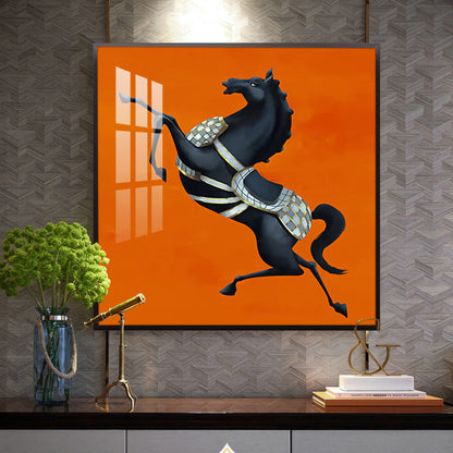 Jumping Horse Glass Finish Square Wall Art