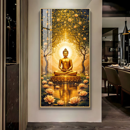 Budha's Aura Enligtning Glass Finish Vertical Wall Art