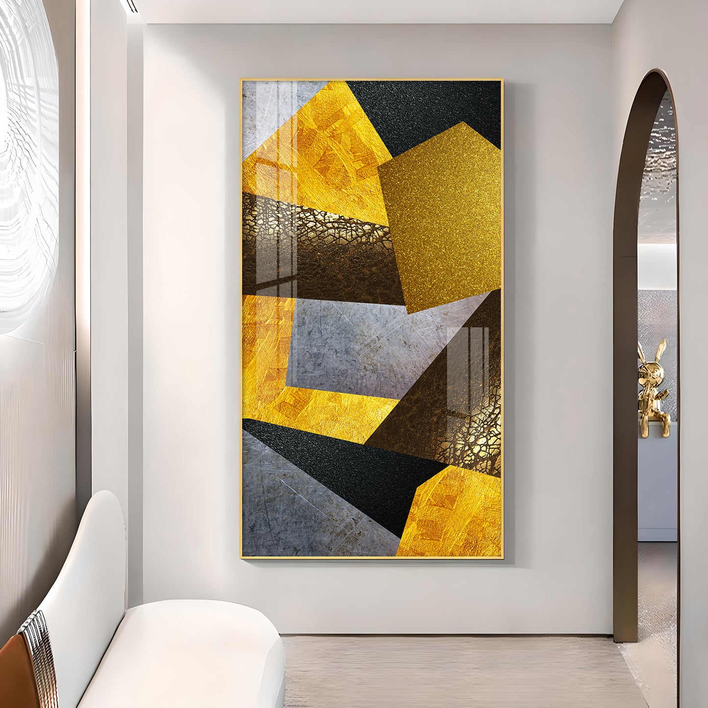 Black and Gold Abstract Vision Glass Finish Vertical Wall Art