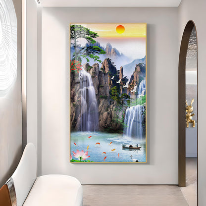 Portrait of Water and Birds Glass Finish Vertical Wall Art