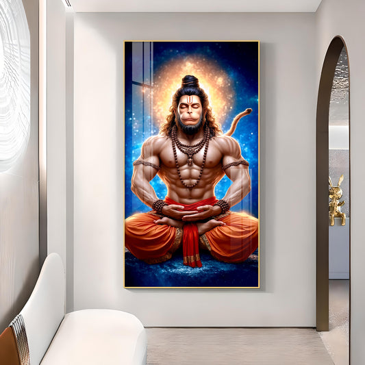 Bhakt Hanuman JI Glass Finish Vertical Wall Art