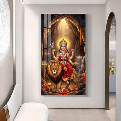 Goddess Maa Durga Glass Finish Vertical Wall Art