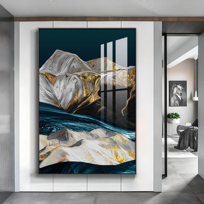 Blue Mountain Canvas Glass Finish Vertical Wall Art