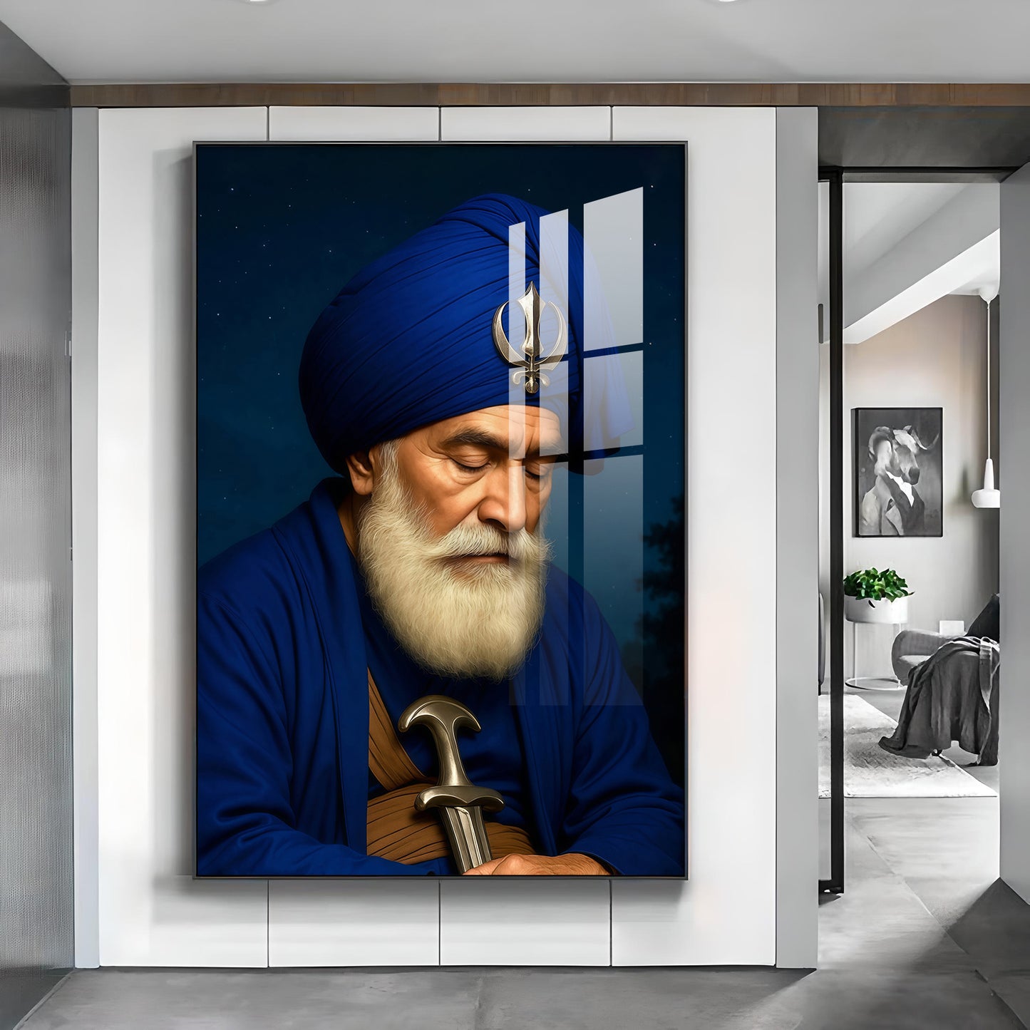Dhan Dhan Baba Deep Singh Ji Glass Finish Vertical Wall Art