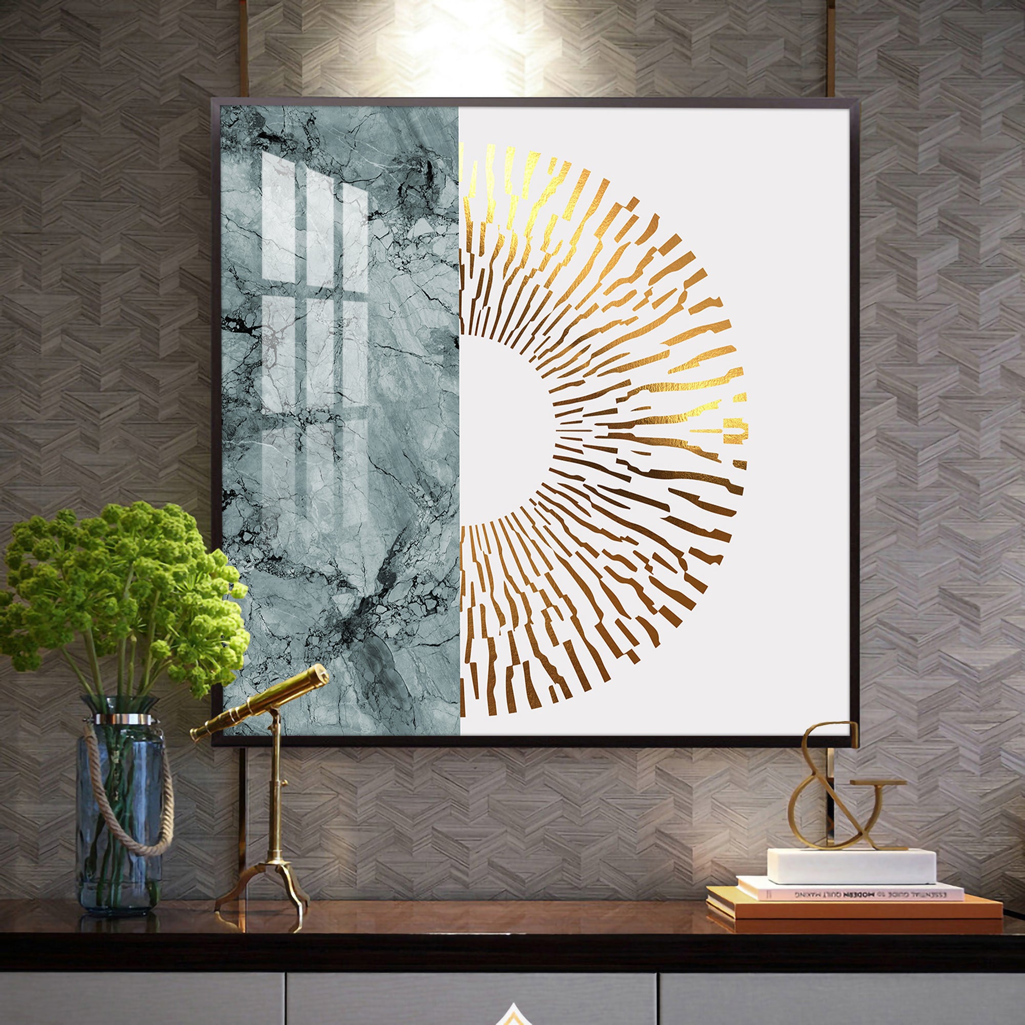 Golden Glided Glass Finish Square Wall Art