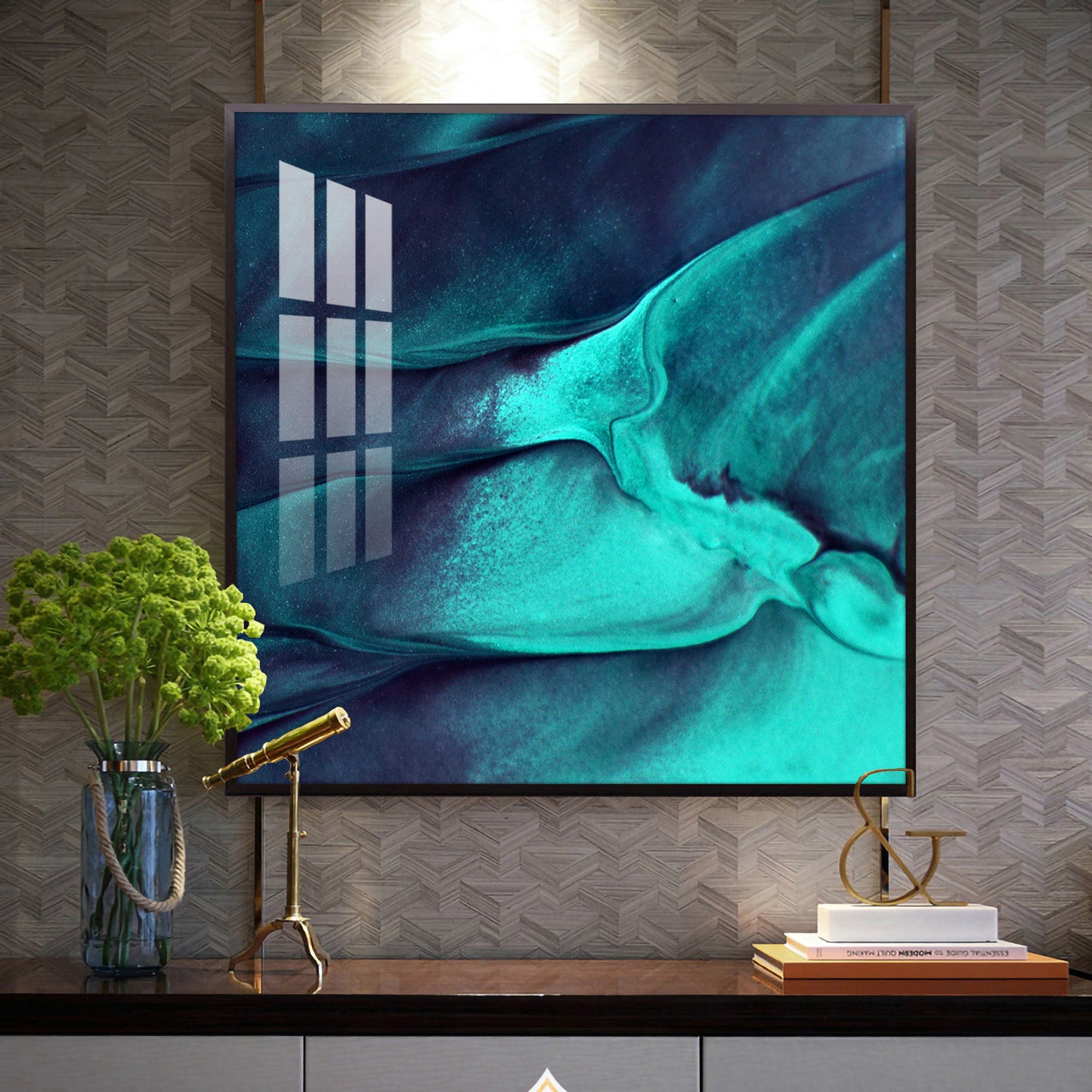 Azure Wave Masterpiece Glass Finish Square Wall Art