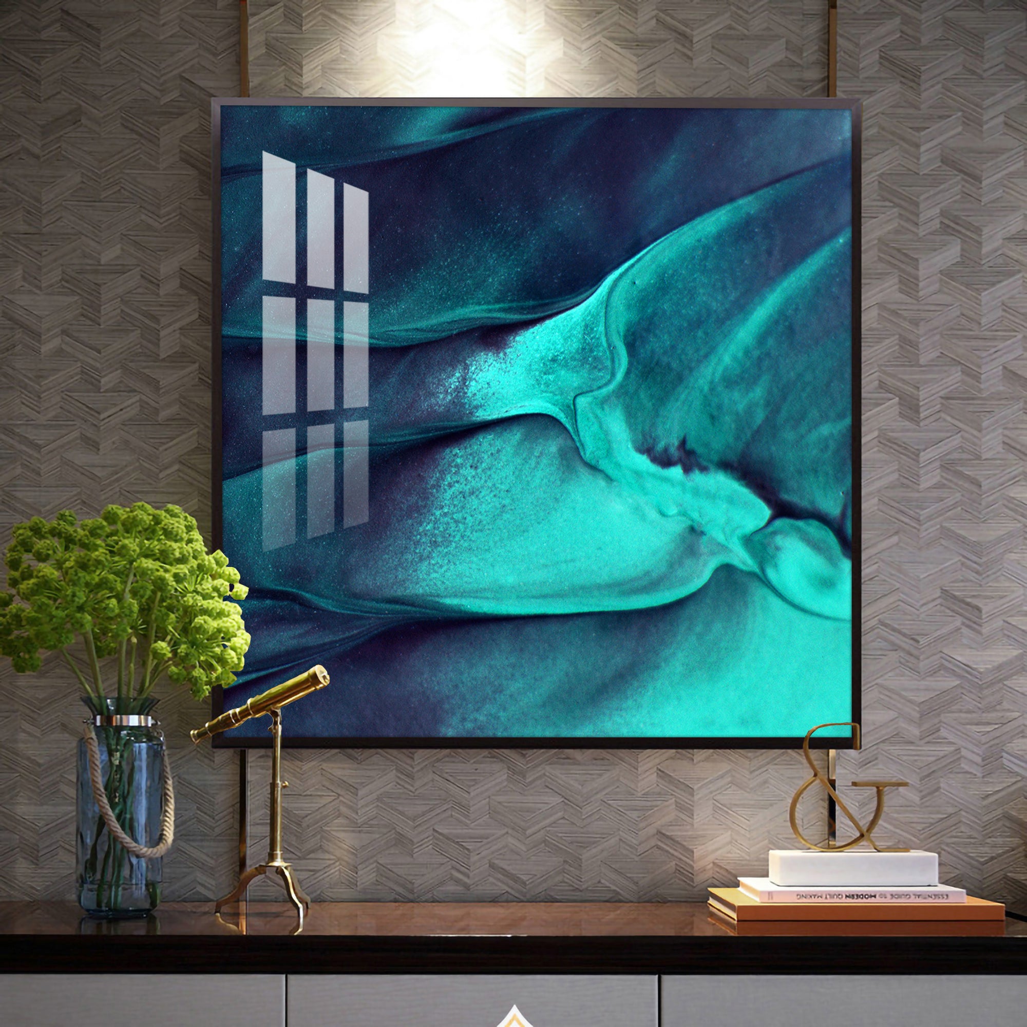 Azure Wave Masterpiece Glass Finish Square Wall Art