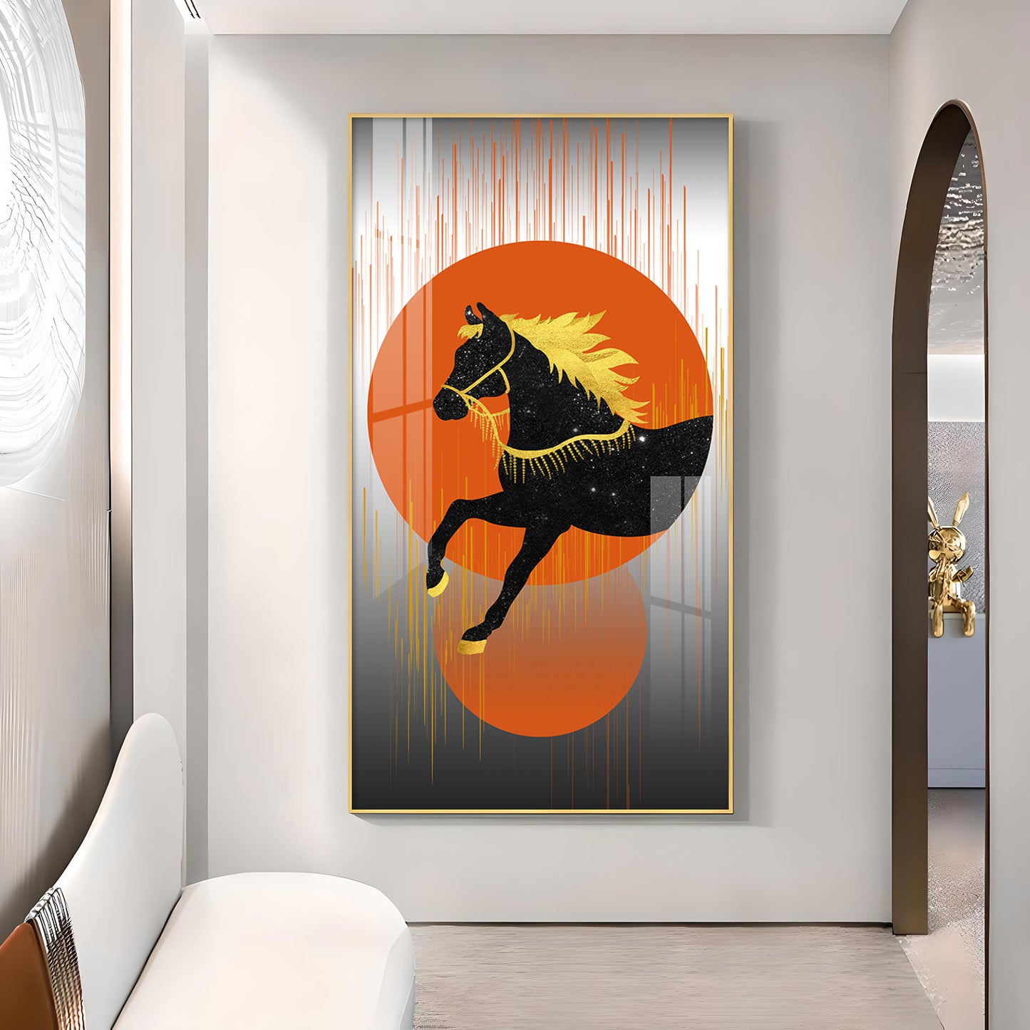 Dual Mane Horse Series Glass Finish Vertical Wall Art