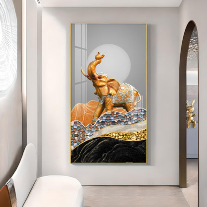 Gold and Silver Elephant Figurine Glass Finish Vertical Wall Art