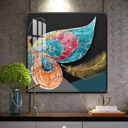 Chromatic Feather Glass Finish Square Wall Art