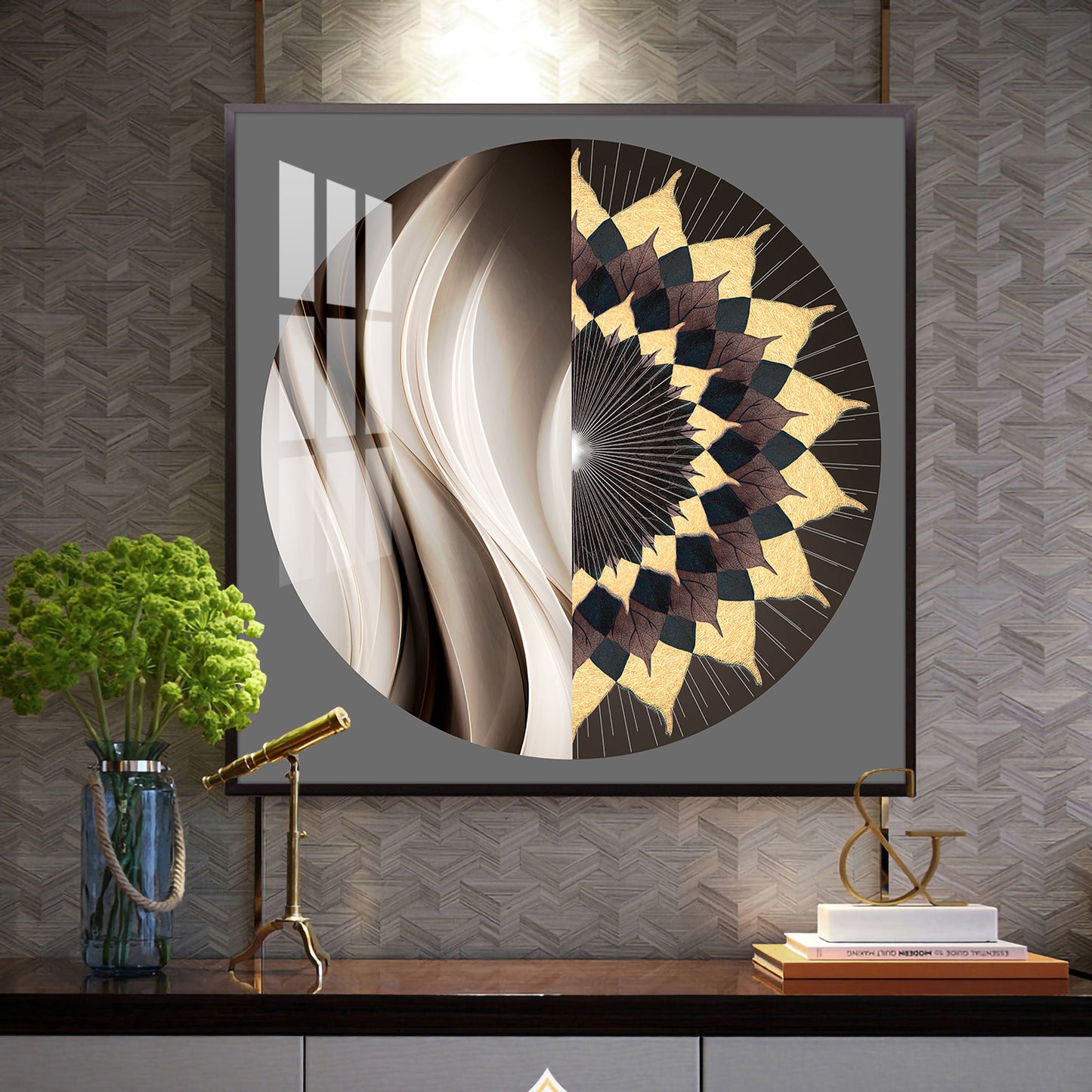 Dynamic Form Glass Finish Square Wall Art