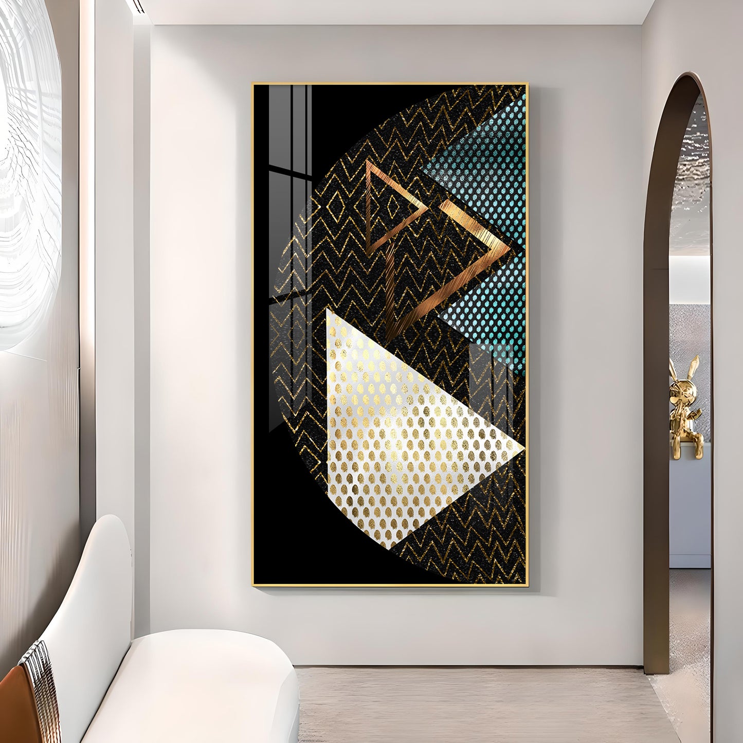 Triangular Opulence Glass Finish Vertical Wall Art