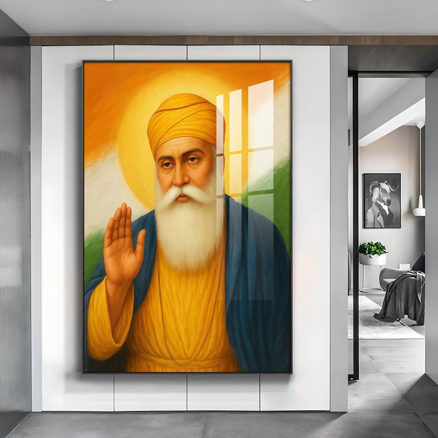 Guru Nanak Dev Ji Glass Finish Vertical Wall Art