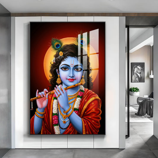 Lord Baby Krishna Ji Glass Finish Vertical Wall Art