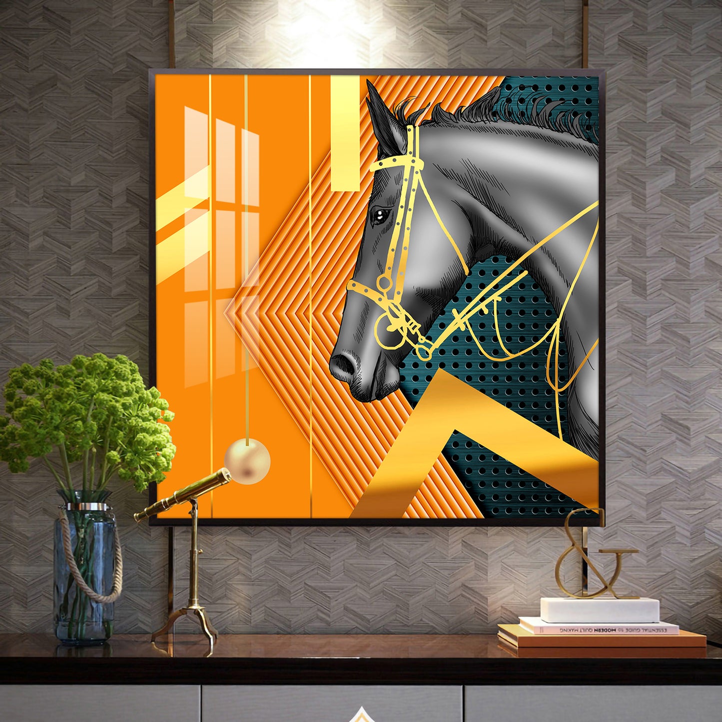 Luxe Horse Glass Finish Square Wall Art