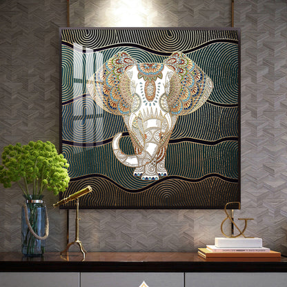 Regal Elephant Portrait Glass Finish Square Wall Art