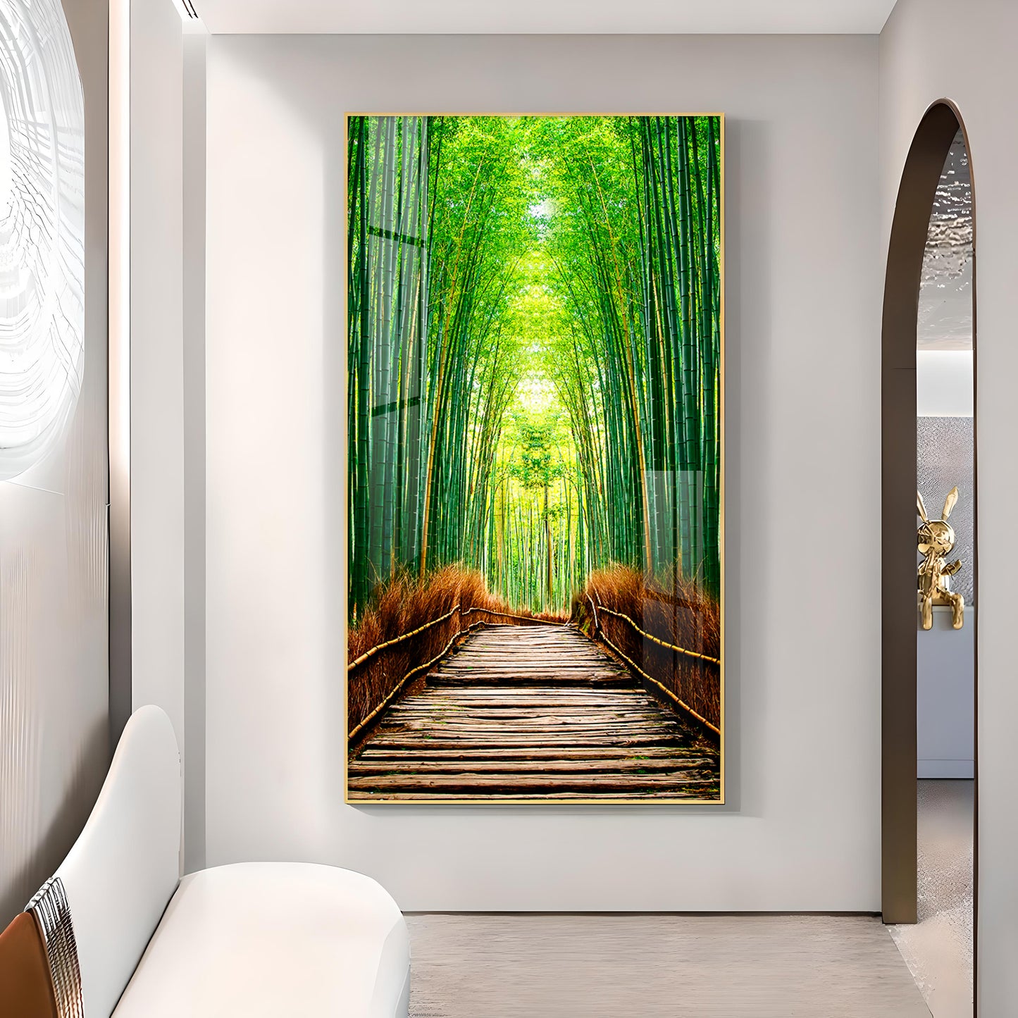 Harmony in Bamboo Trails Glass Finish Vertical Wall Art