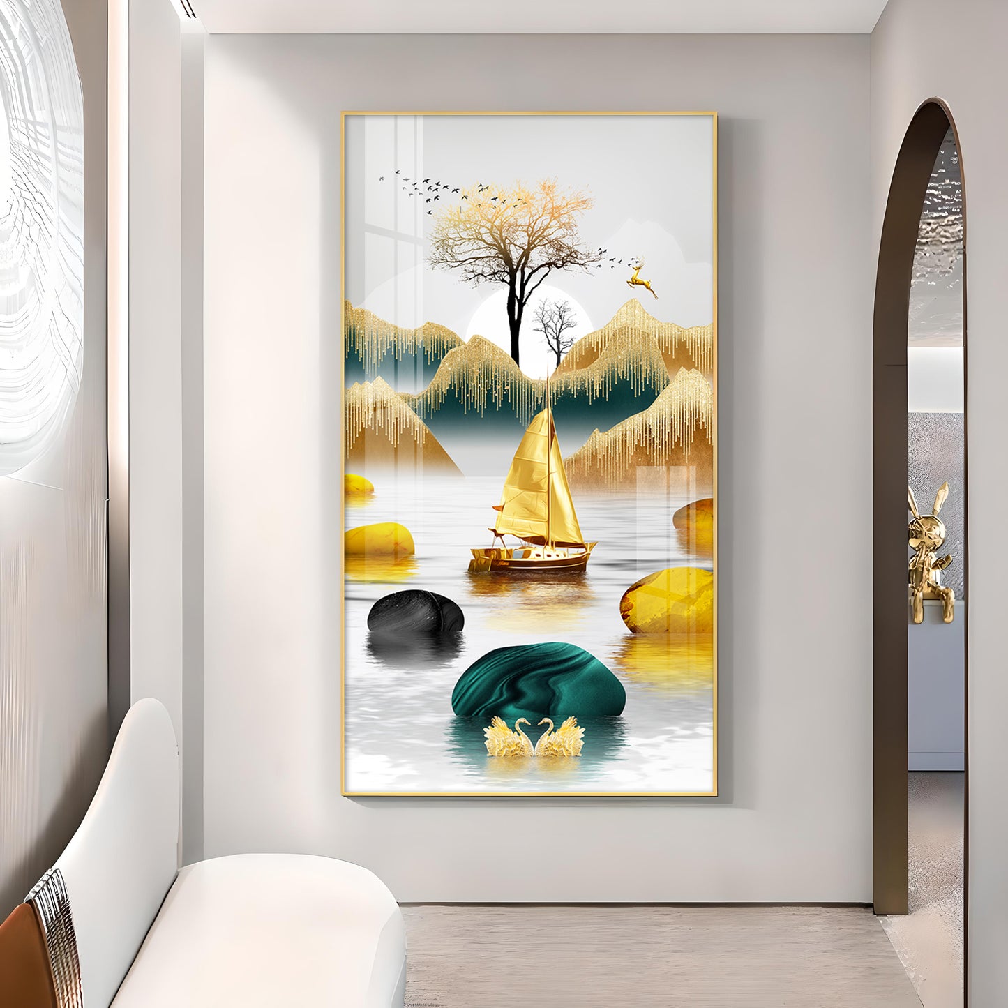 Lakeside Elegance Glass Finish Vertical Wall Art