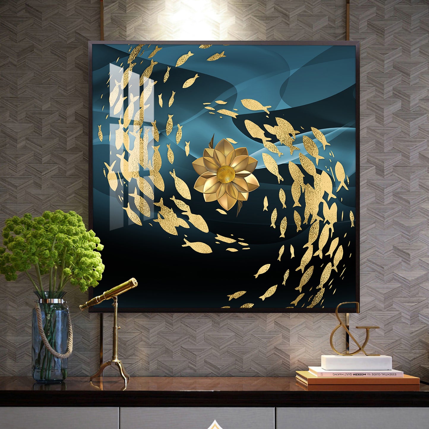 Ethereal Fishes Glass Finish Square Wall Art