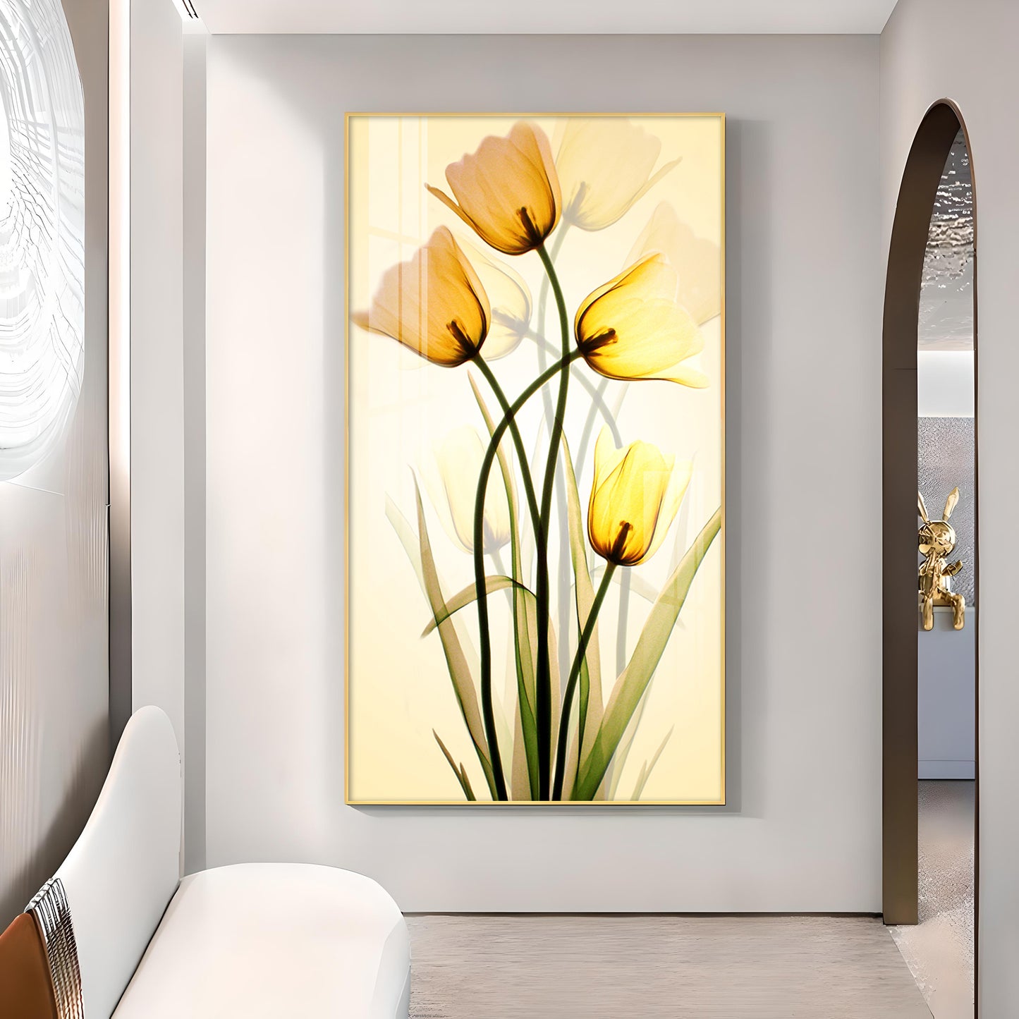 Radiant Yellow Tulips Glass Finish Vertical Wall Art