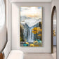 Alpine Gold Reindeer Waterfall Glass Finish Vertical Wall Art
