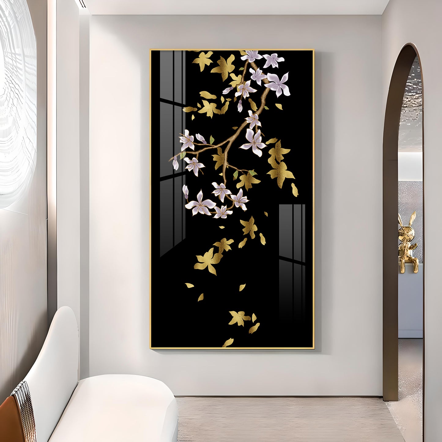 Ivory Bloom Glass Finish Vertical Wall Art