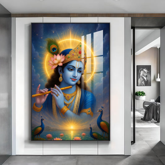 Krishna's Artistry for Modern Homes Glass Finish Vertical Wall Art